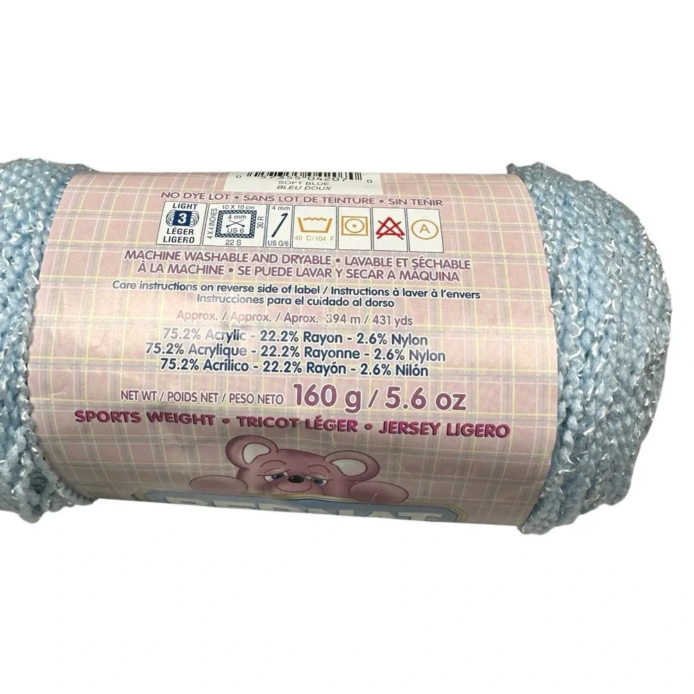Bernat Baby Coordinates Yarn Soft Blue Blanket Yarn Full Skien 5.6oz 160g 01009